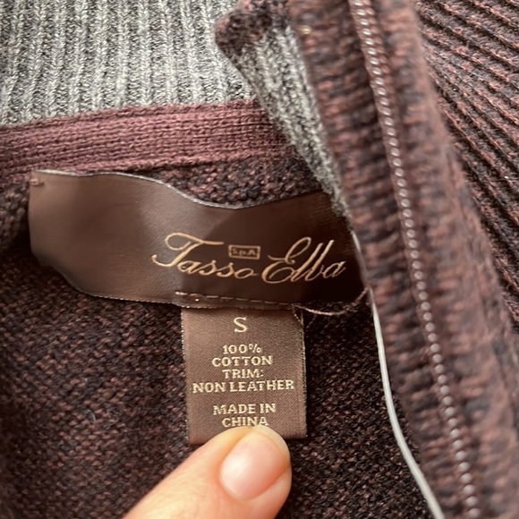 NWT Tasso Elba Quarter-Zip Mock Neck Cotton Brown Sweater Size S - Picture 5 of 13